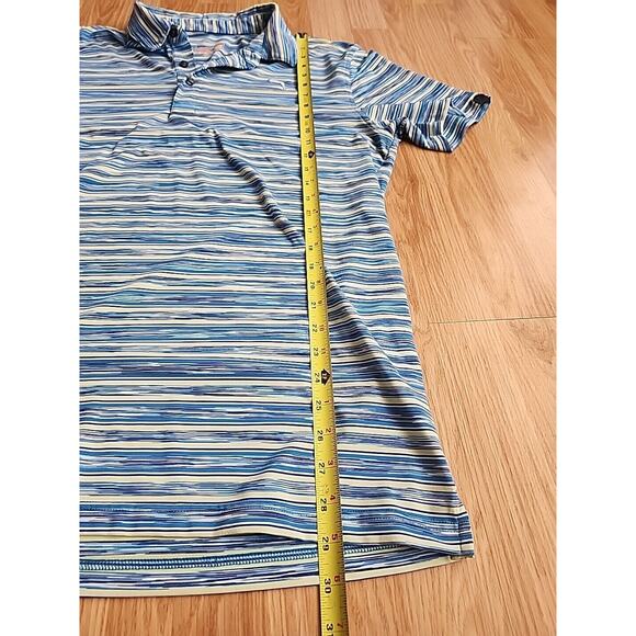 PUMA Golf Polo Mens L Blue Stripe Activewear Performance Workwear Preppy Casual - Picture 3 of 11
